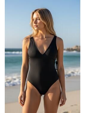 NWT TA3 Plungey Black Lace Up Sculpting Corset One Piece Swimsuit Sz 4X Reg/Long